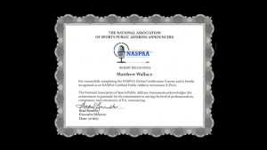 Public Address Announcer Certification Matthew Wallace