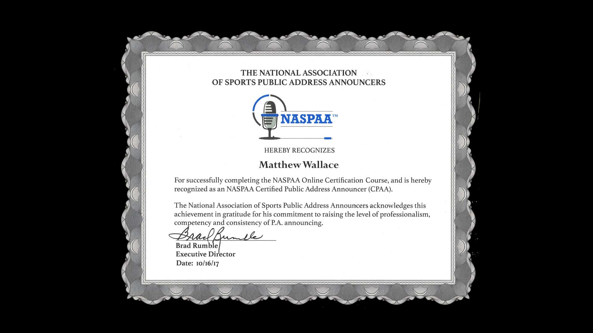 Public Address Announcer Certification Matthew Wallace