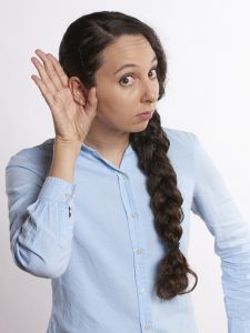 Public Address Announcer Listening Woman