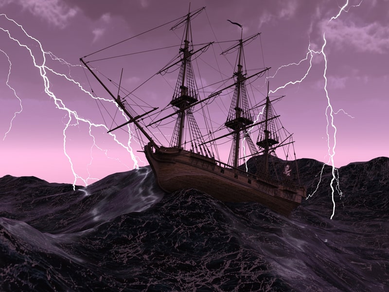 boat ship lightning storm sink
