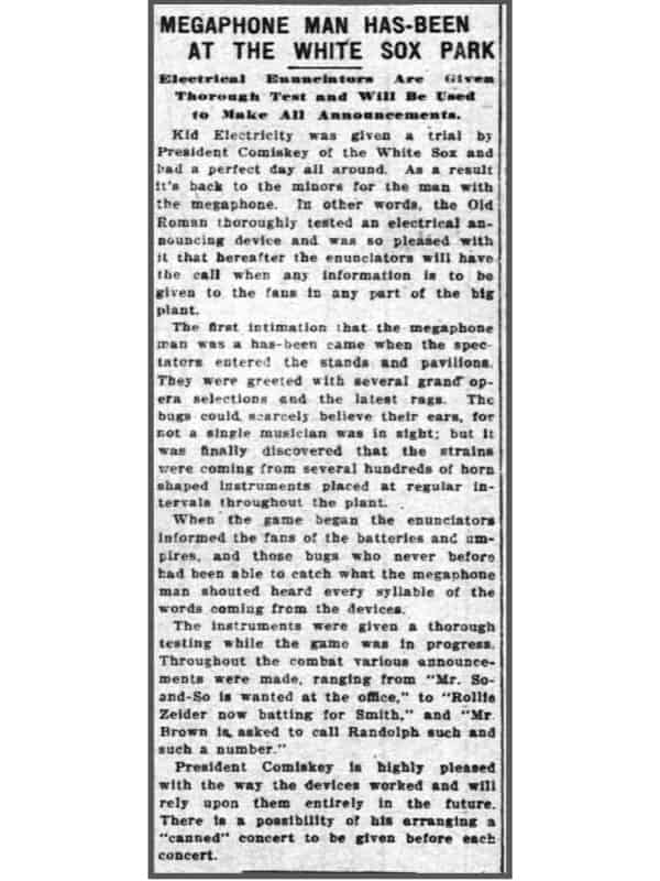 1913-07-10 Comiskey Park Public Address System