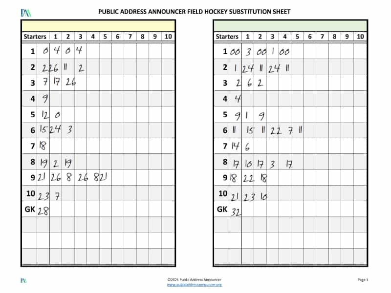 PA Announcer Field Hockey Substitutions Tool