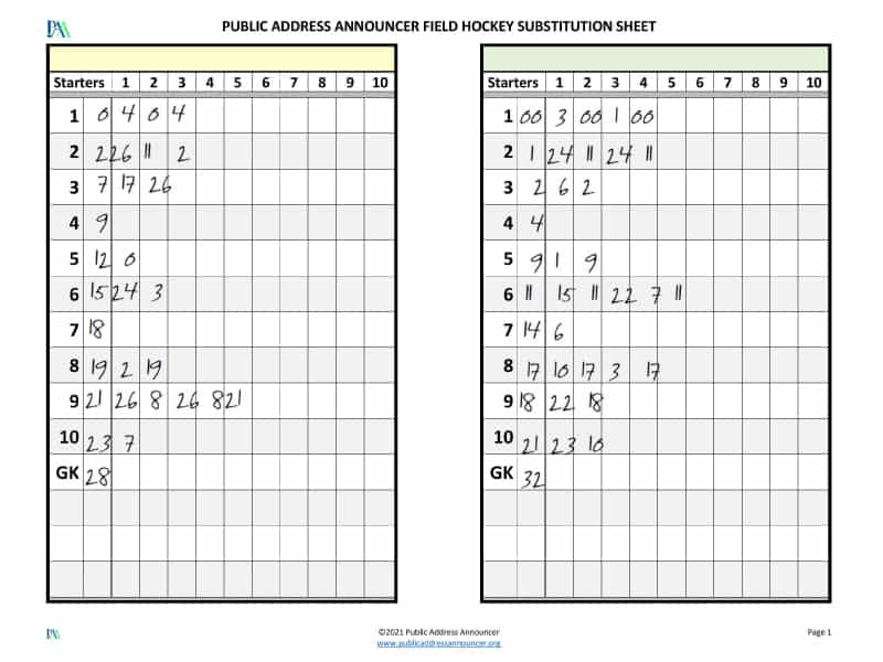 PA Announcer Field Hockey Substitutions Tool